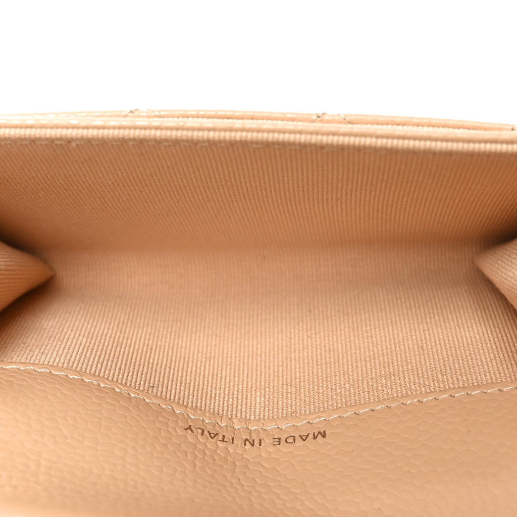 Caviar Quilted Flap Card Holder Wallet Beige