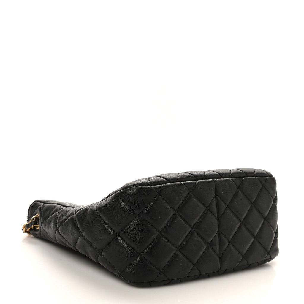 Chanel Lambskin Quilted Small Pearl Crush Hobo Black