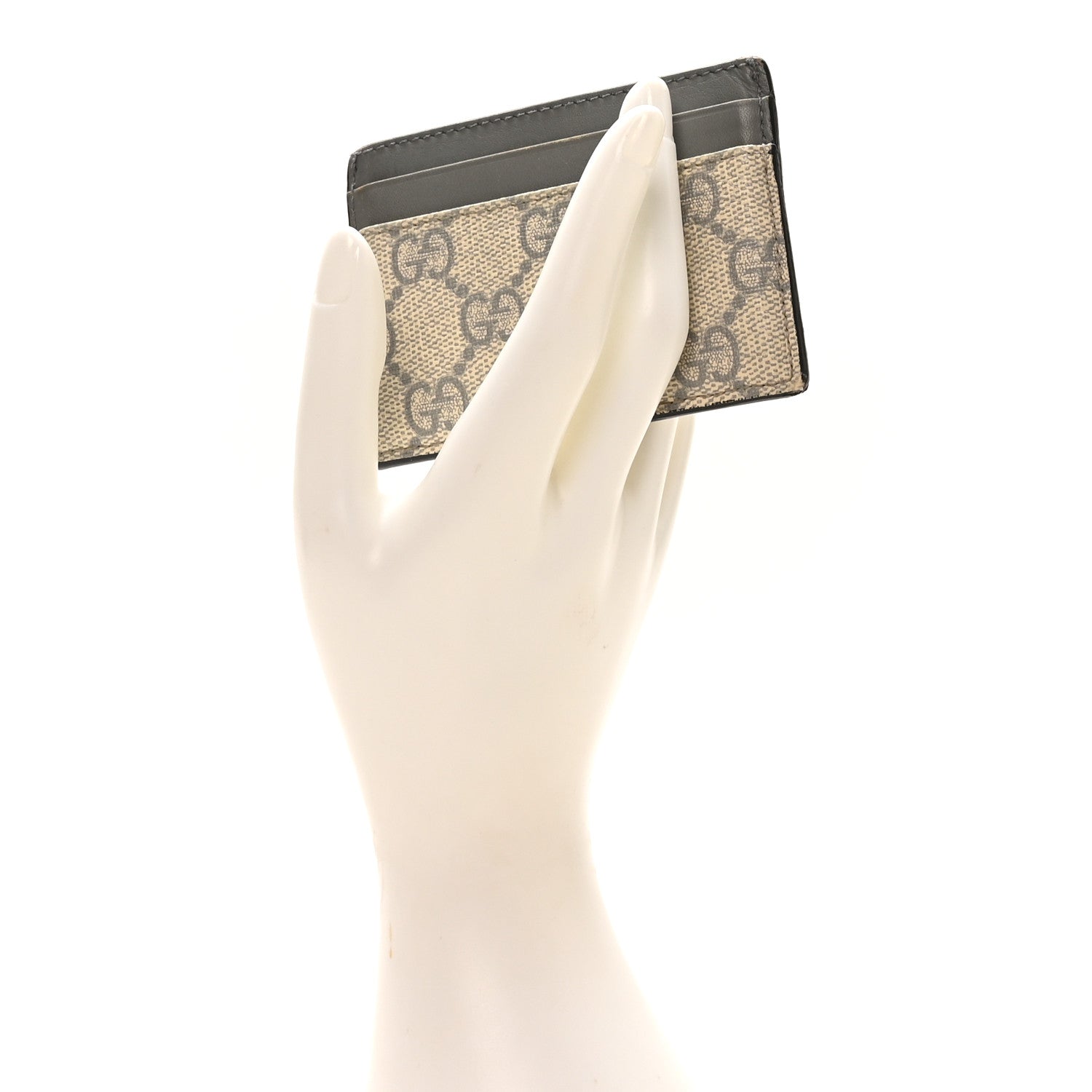 Gucci GG Supreme Monogram Calfskin Card Holder Beige Grey