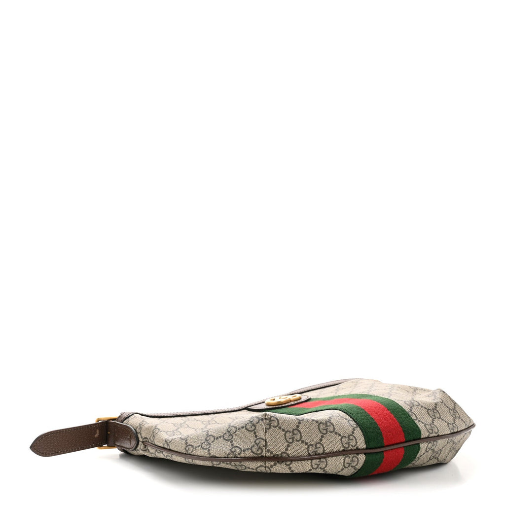 Gucci GG Supreme Monogram Web Small Ophidia Half Moon Hobo Brown