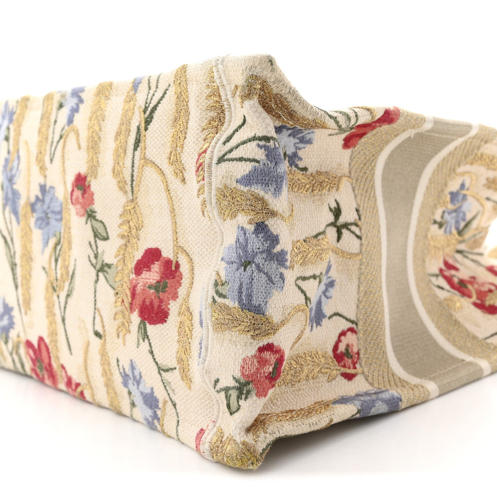 Christian Dior Canvas Embroidered Medium Hibiscus Book Tote Beige Multicolor
