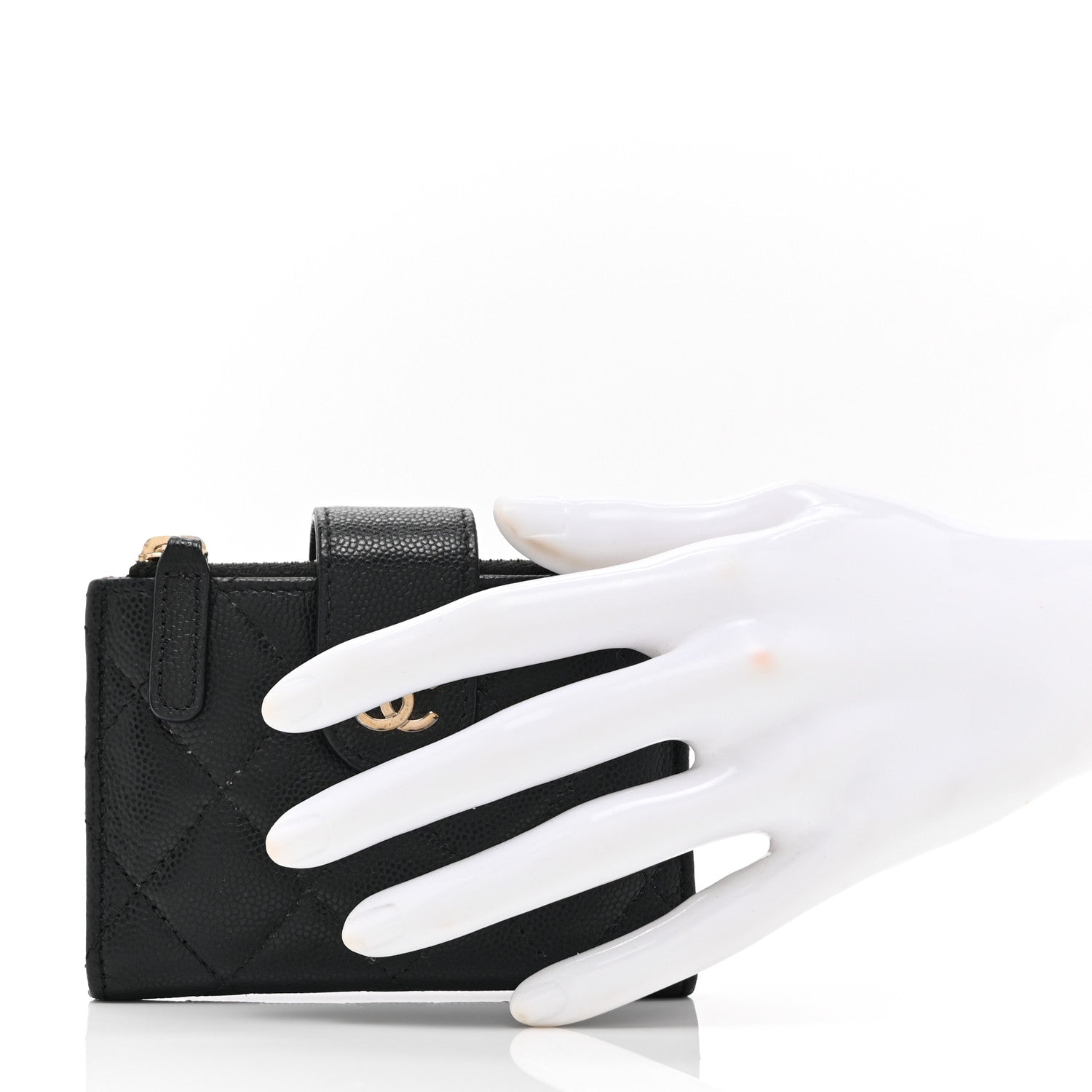 Caviar Quilted Compact Zipped Pocket Wallet Black