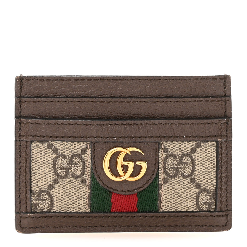Gucci GG Supreme Monogram Textured Dollar Calfskin Ophidia Card Holder Beige Ebony New Acero