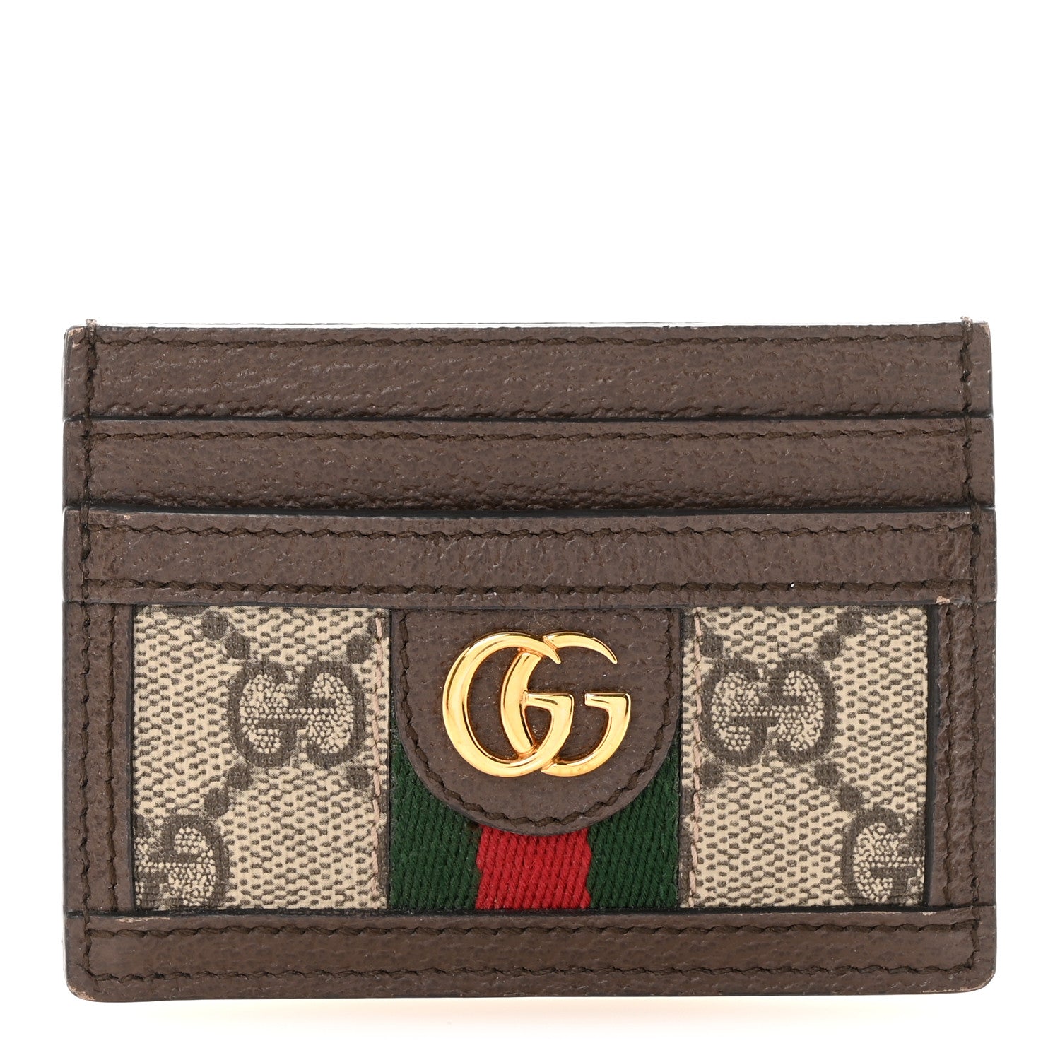 Gucci GG Supreme Monogram Textured Dollar Calfskin Ophidia Card Holder Beige Ebony New Acero