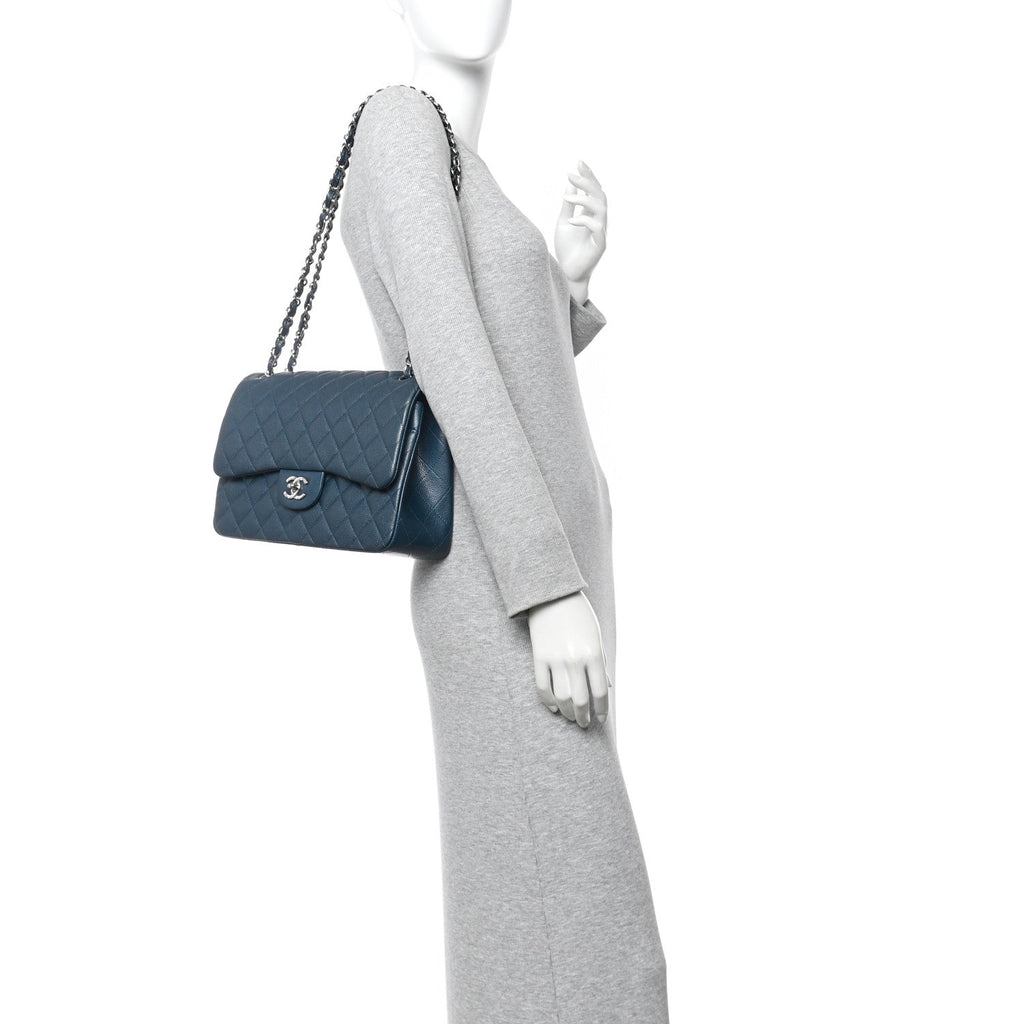 Chanel Caviar Quilted Jumbo Double Flap Blue