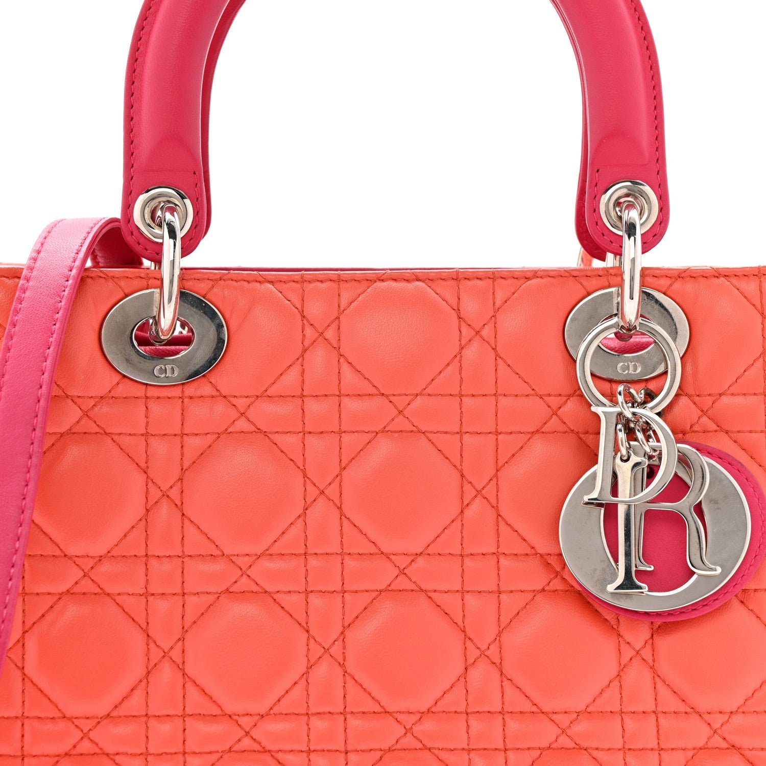 Christian Dior Lambskin Cannage Medium Bi-Color Lady Dior Orange Fuchsia