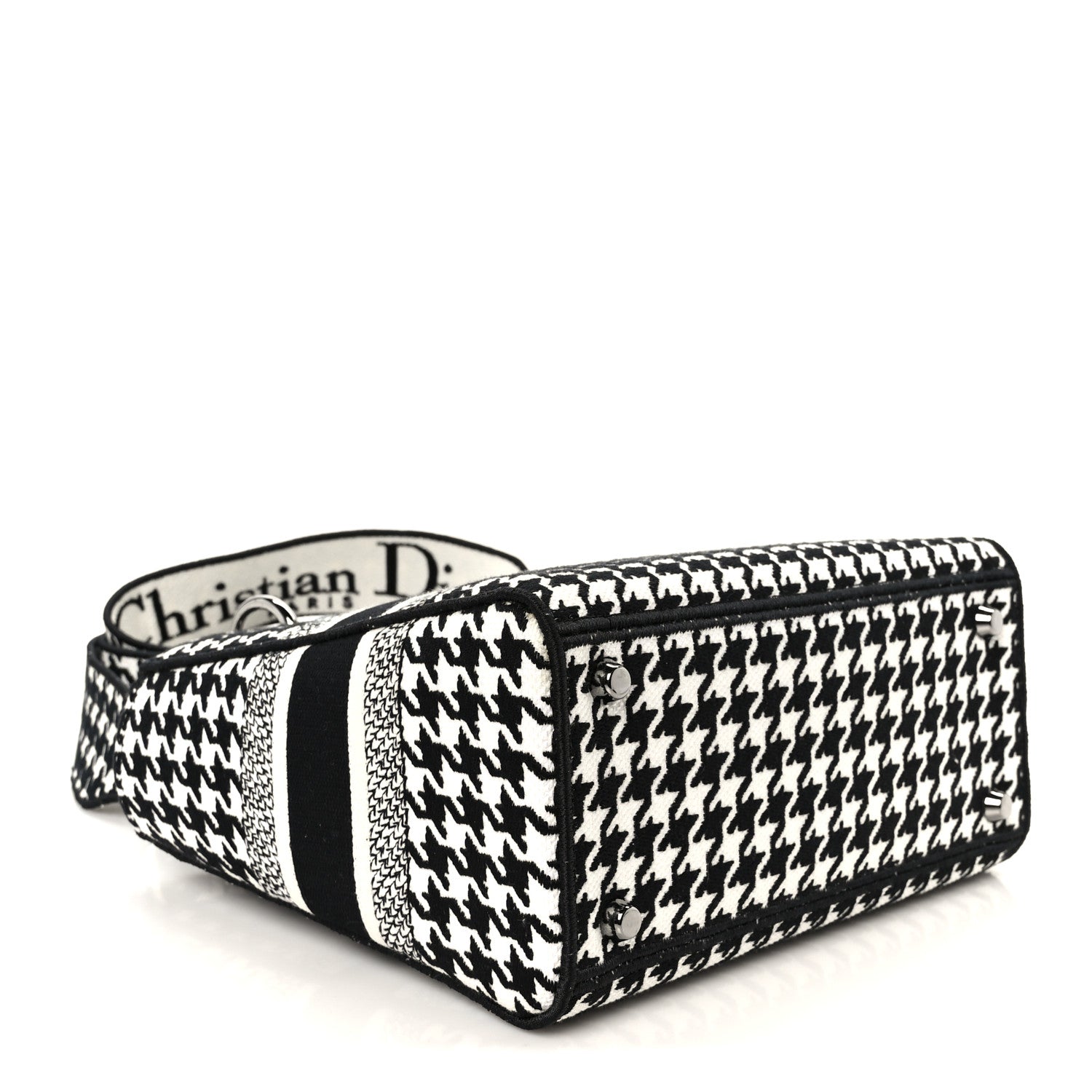 Christian Dior Canvas Houndstooth Embroidered Medium Lady D-Lite Black White