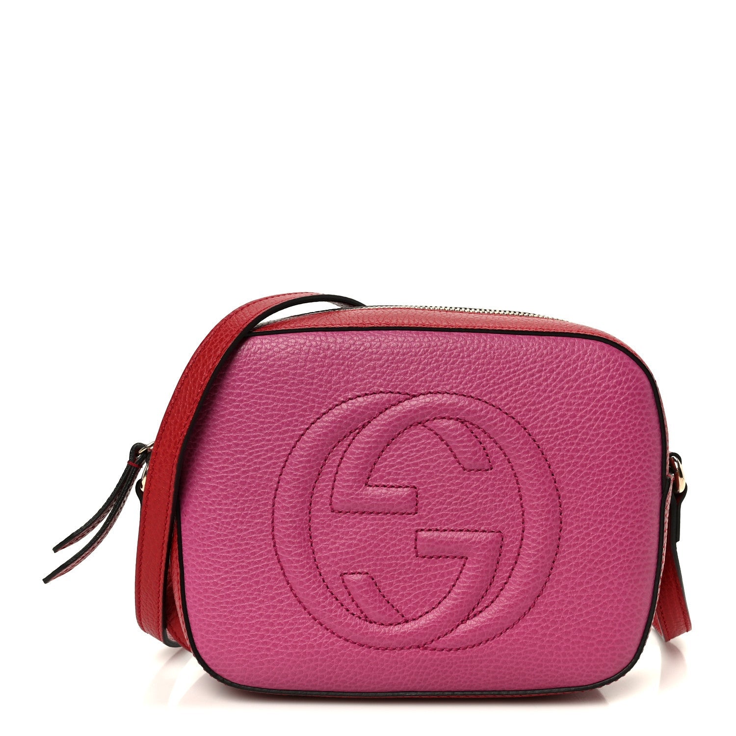 Gucci Dollar Calfskin Bi-Color Small Soho Disco Bag New Rosette Hibiscus Red
