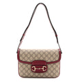 Gucci GG Supreme Monogram Horsebit 1955 Soft Small Shoulder Bag Beige Ebony Rosso Ancora