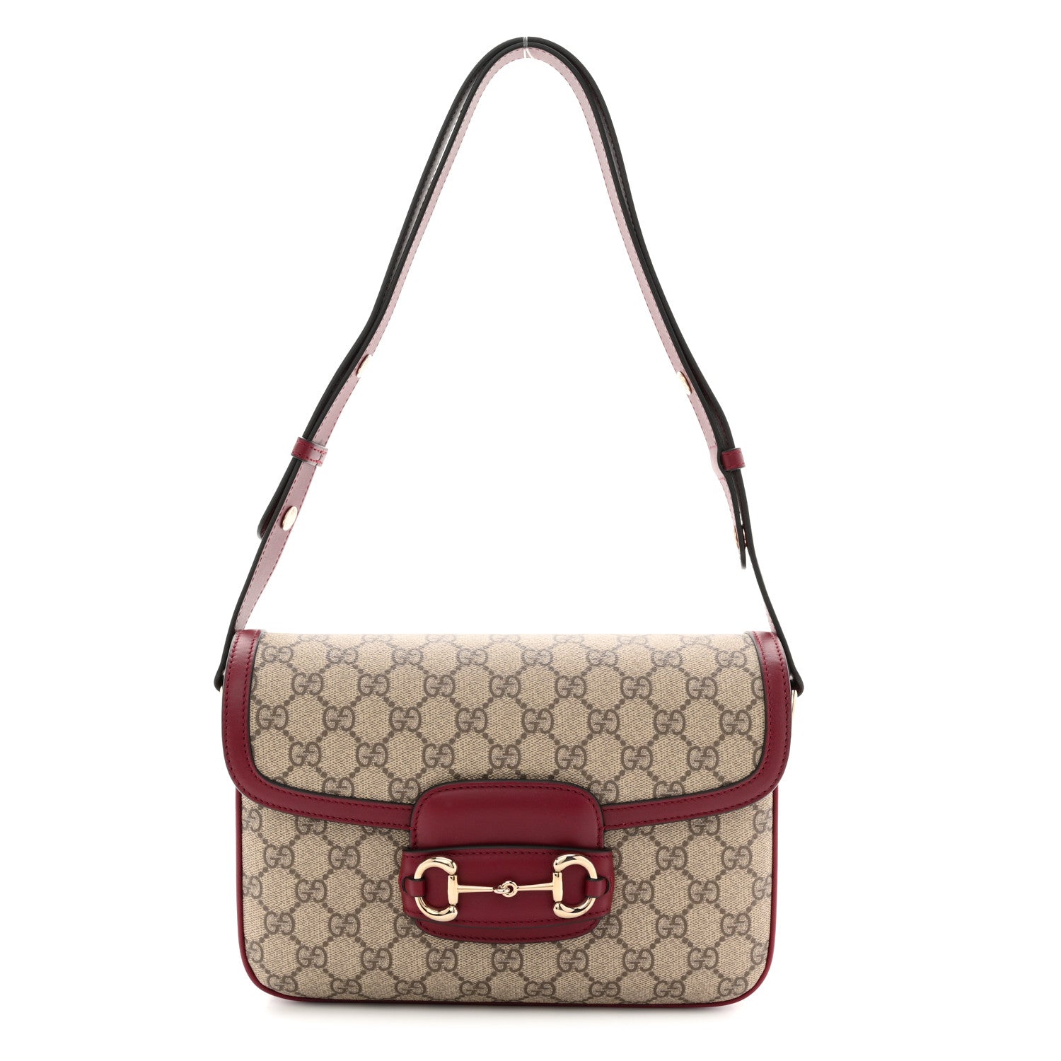 Gucci GG Supreme Monogram Horsebit 1955 Soft Small Shoulder Bag Beige Ebony Rosso Ancora