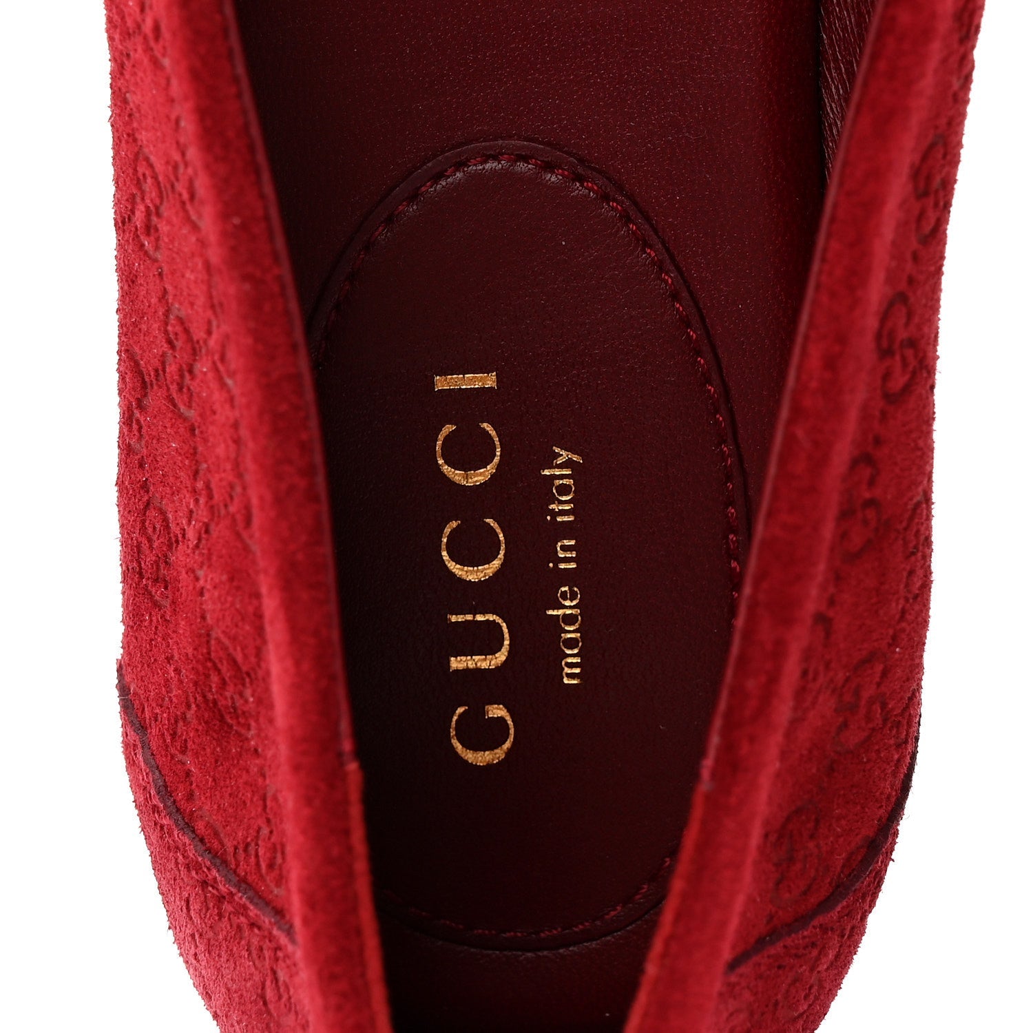 Gucci Suede Micro GG Horsebit Womens Kensington Moccasin Loafers 37 Rosso Ancora