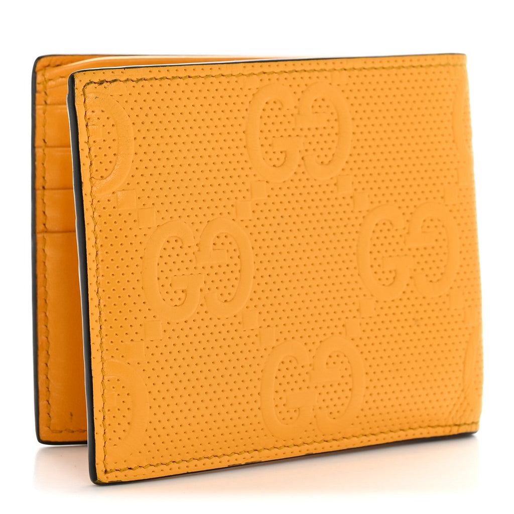 Gucci Calfskin GG Tennis Embossed Bi-Fold Wallet Yellow Tangerine