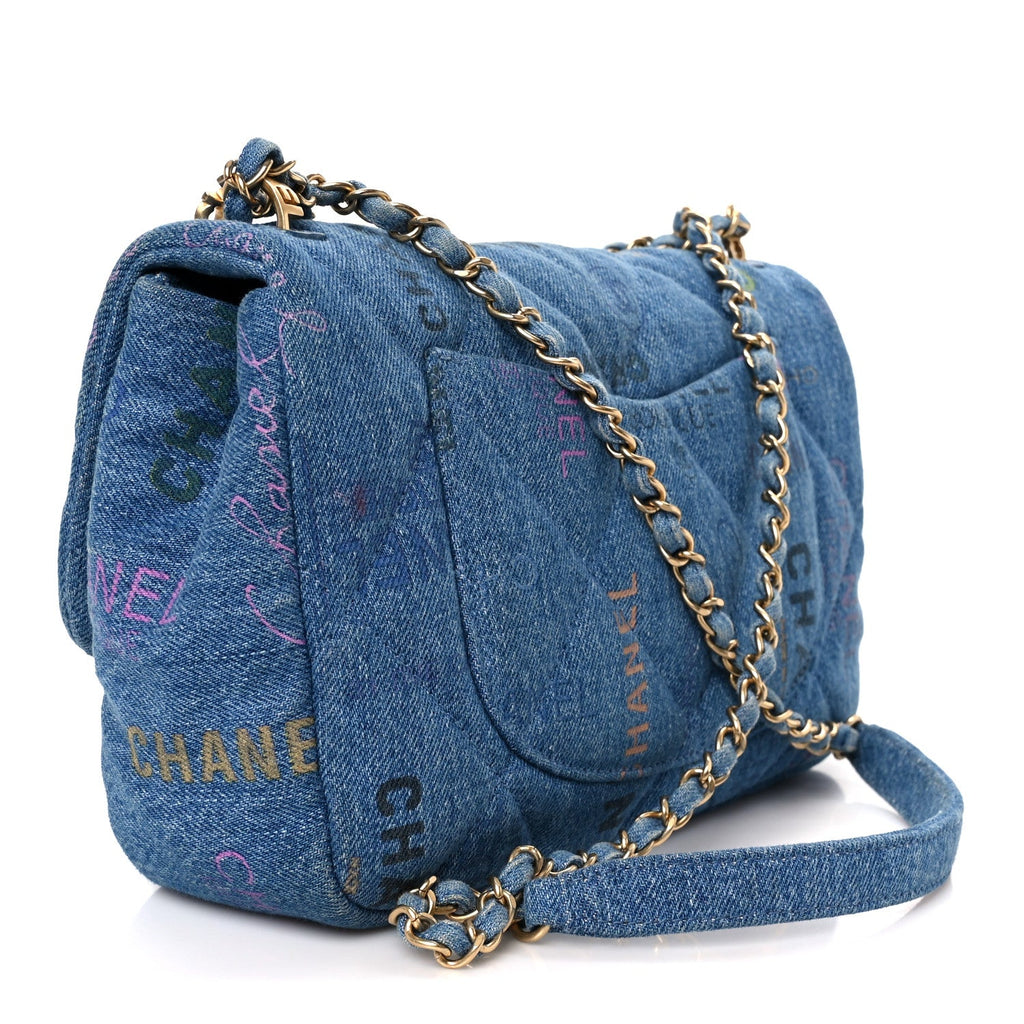 Chanel Denim Quilted Denim Large Mood Flap Blue Multicolor