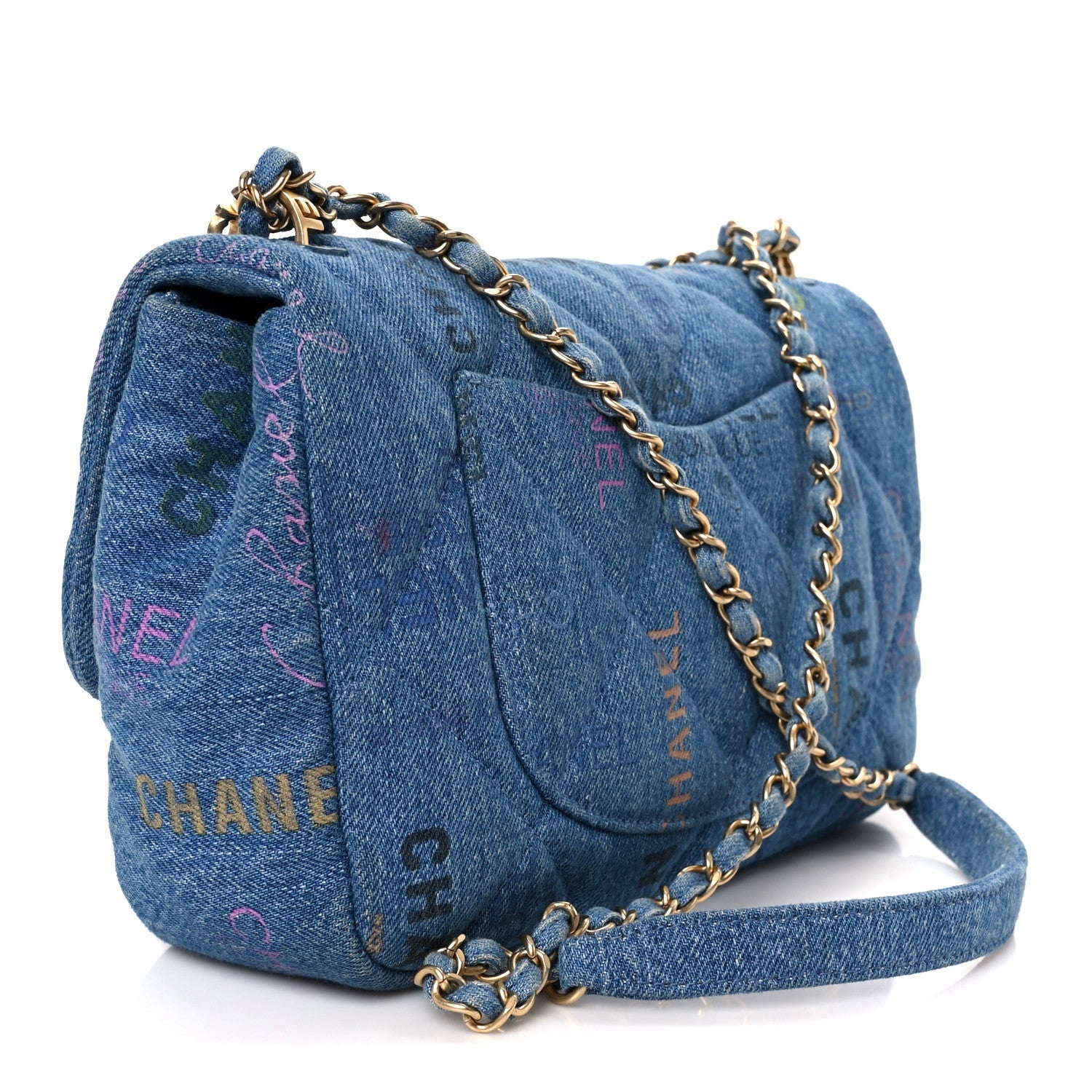 Chanel Denim Quilted Denim Large Mood Flap Blue Multicolor