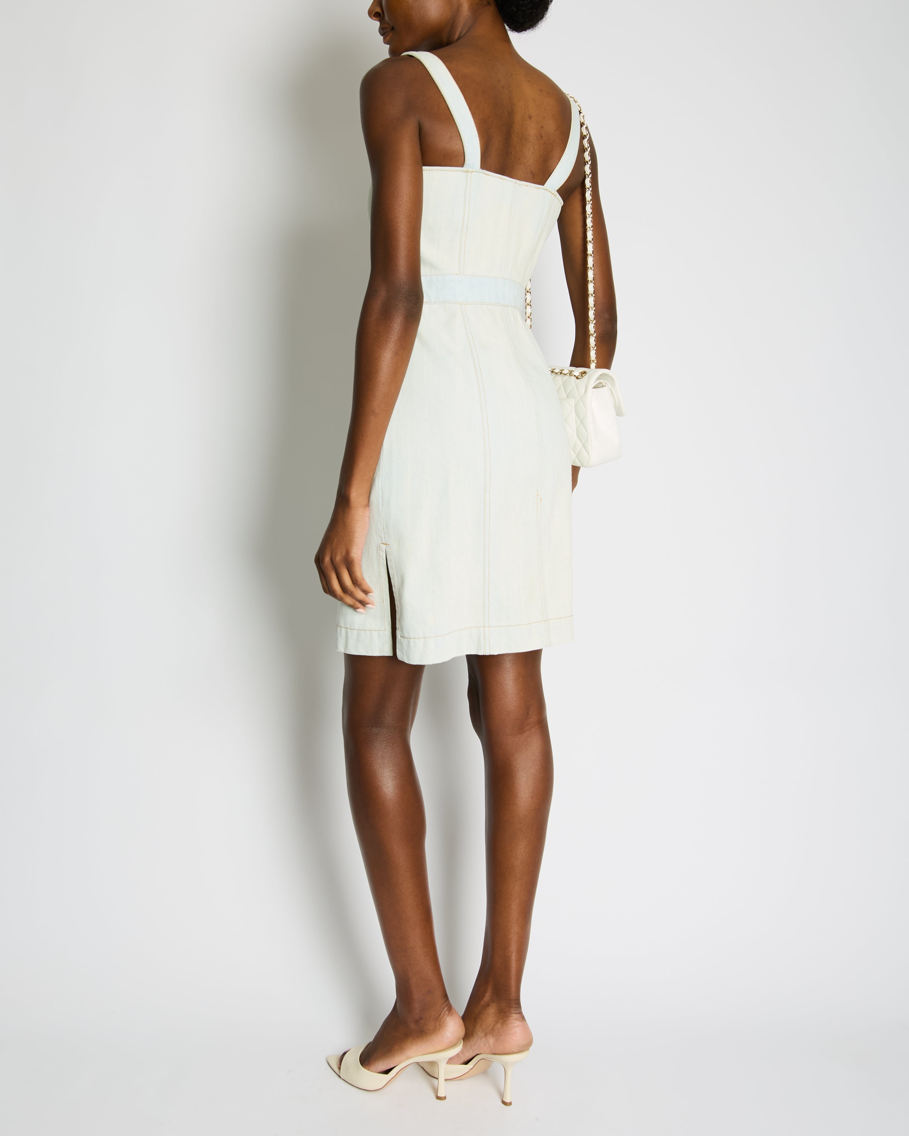 Chanel 18C Light Blue Denim Mini Dress with Button Detail Size FR 38 (UK 10) RRP £2,200