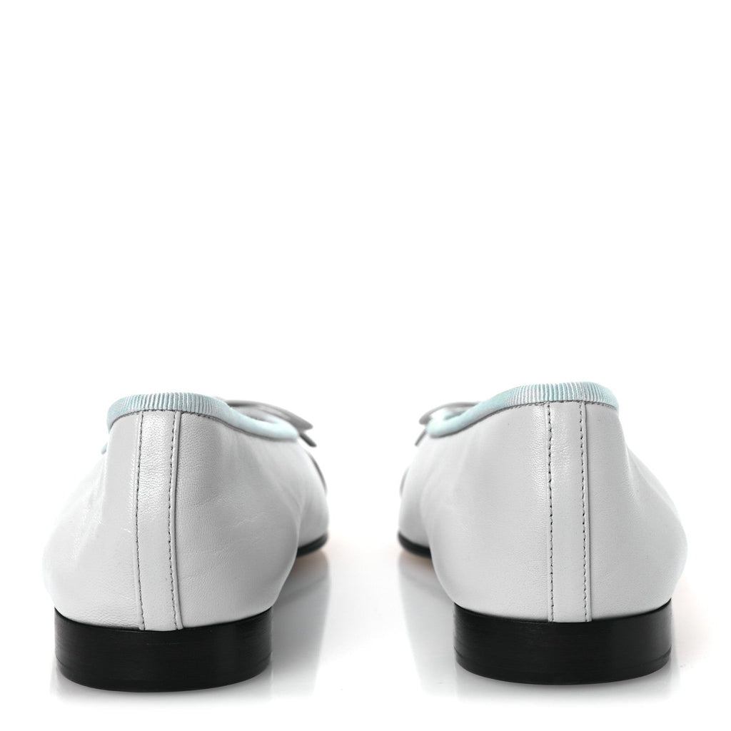 Lambskin Grosgrain Cap Toe CC Ballerina Flats 37 Light Blue Black