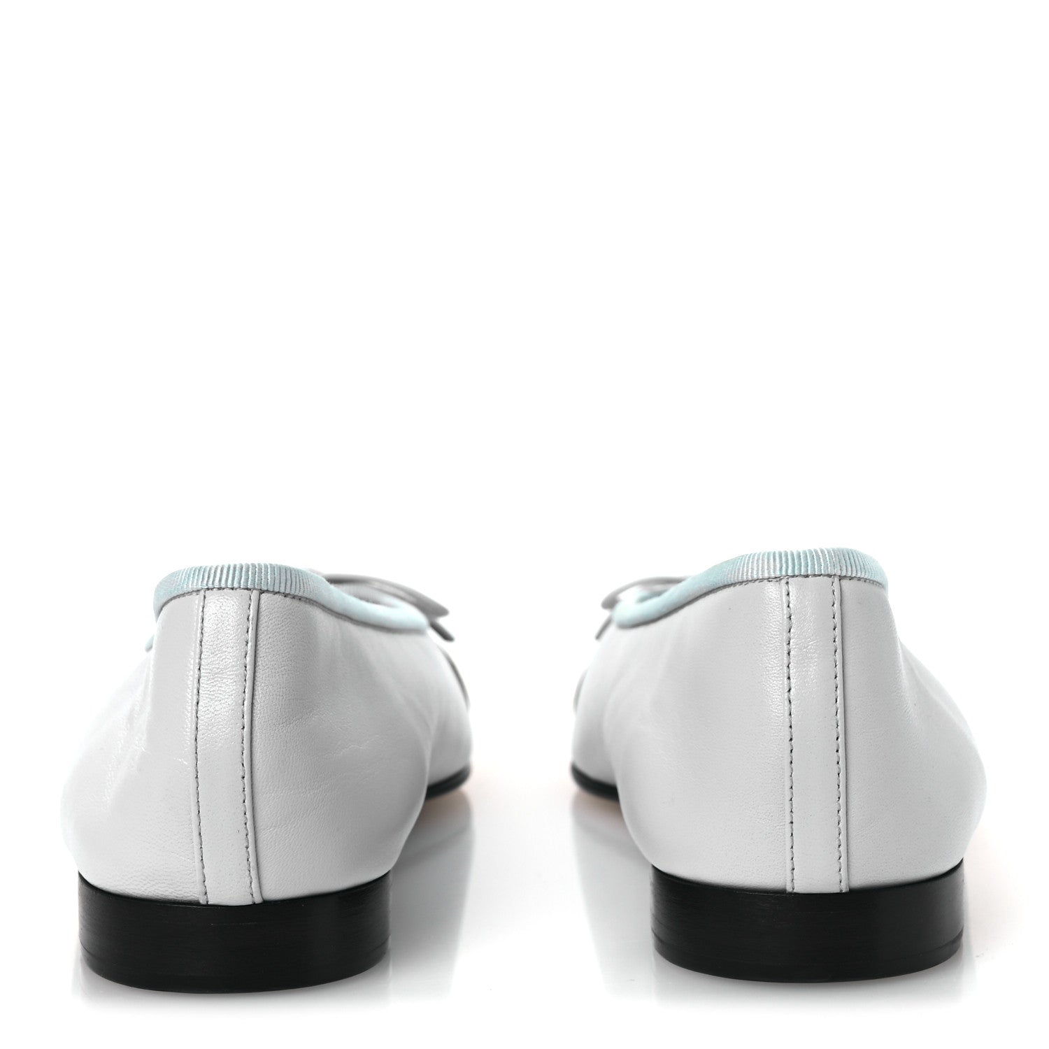 Lambskin Grosgrain Cap Toe CC Ballerina Flats 37 Light Blue Black