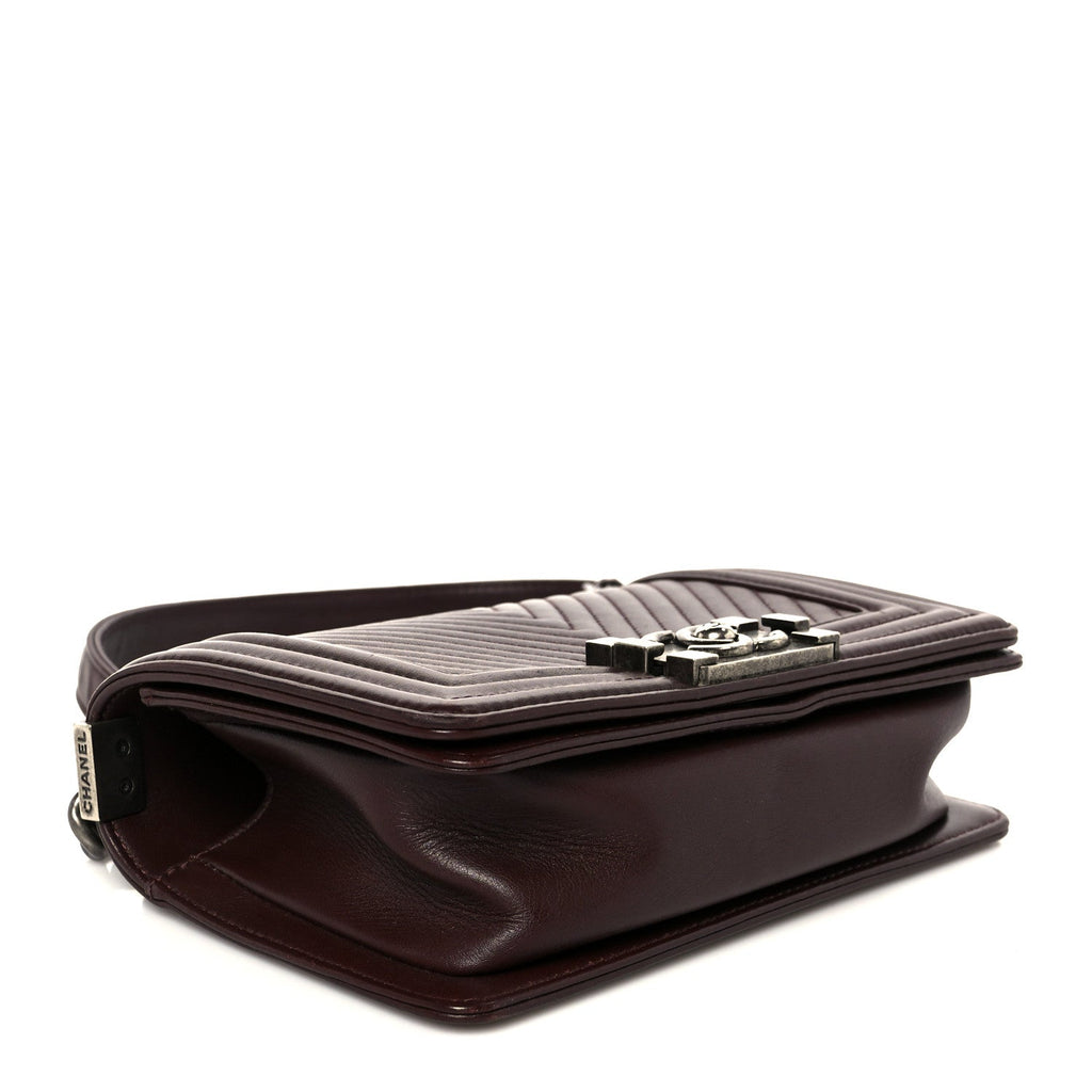 Chanel Calfskin Chevron Quilted Small Boy Flap Burgundy