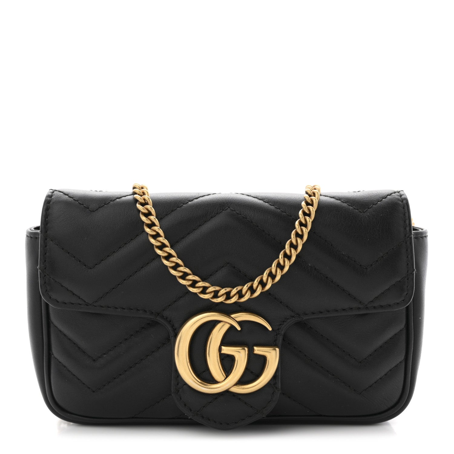 Gucci Calfskin Matelasse Super Mini GG Marmont Shoulder Bag Black
