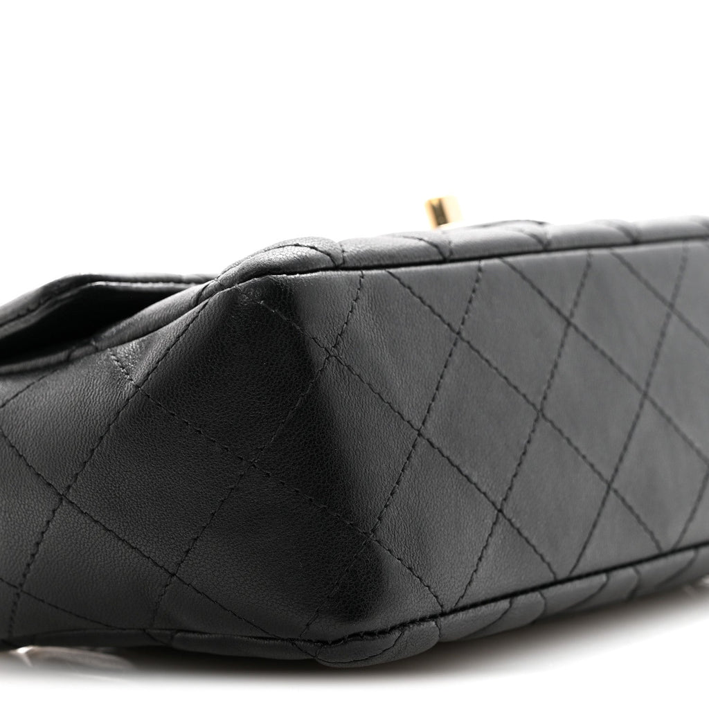 Chanel Lambskin Quilted Mini Coco Charms Rectangular Flap Black