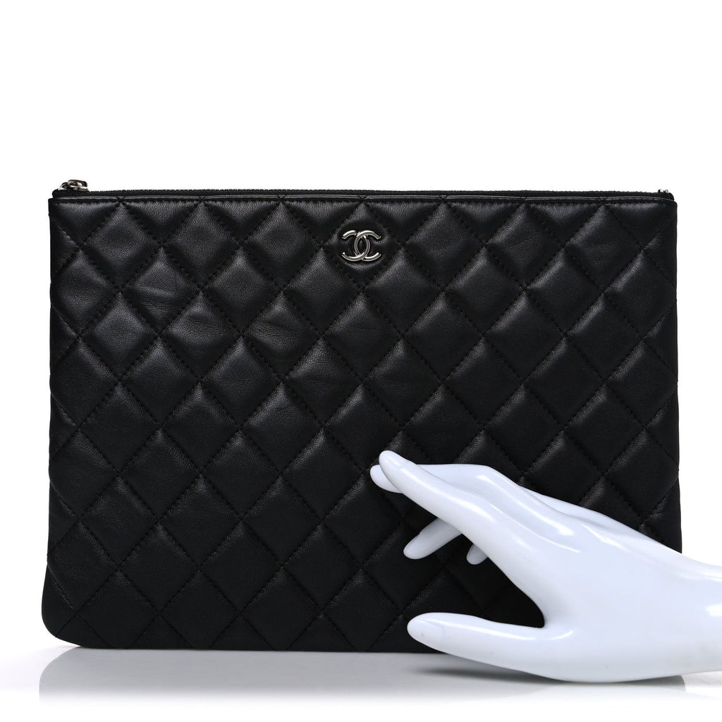 Lambskin Quilted Medium Cosmetic Case Black
