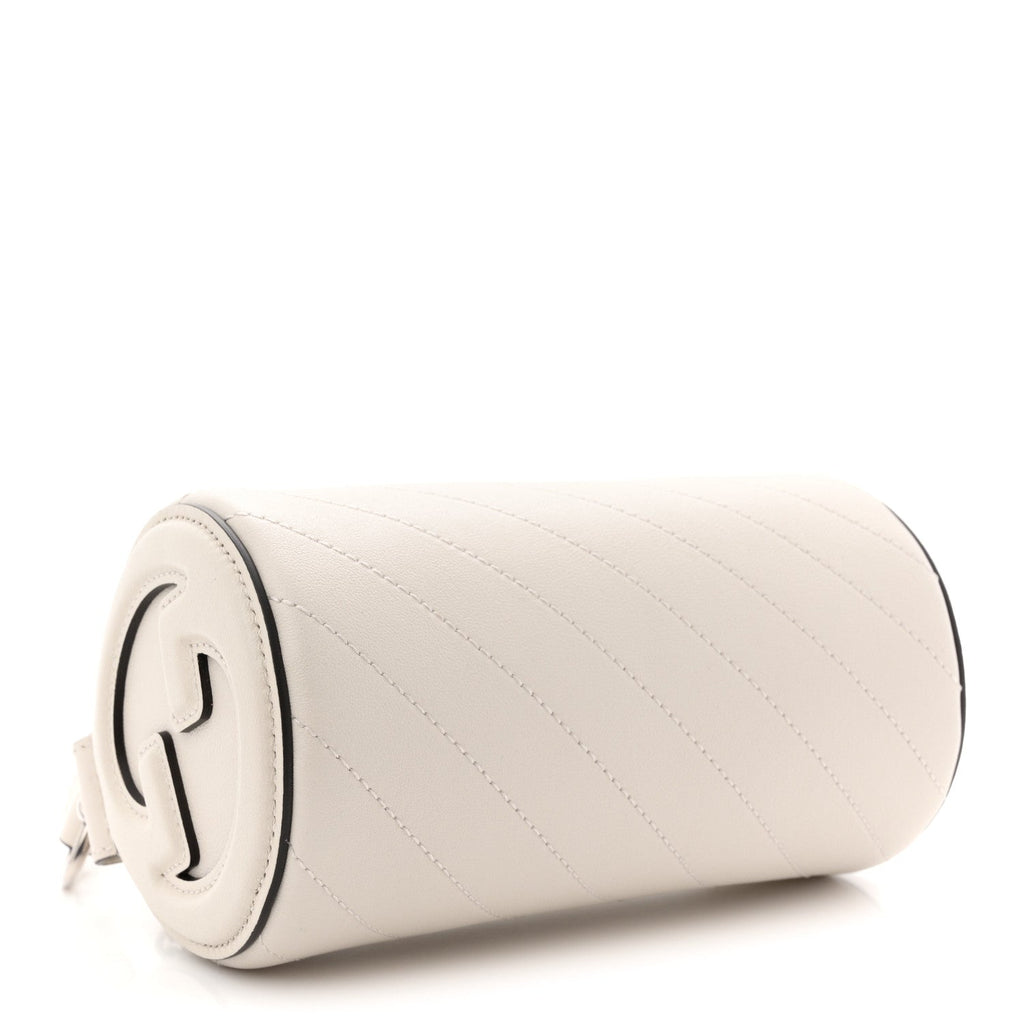 Gucci Sakai Be Green Calfskin Diagonal Stitched Mini Blondie Barrel Shoulder Bag Mystic White