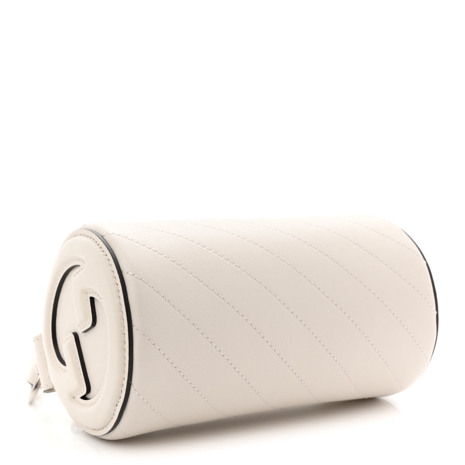 Gucci Sakai Be Green Calfskin Diagonal Stitched Mini Blondie Barrel Shoulder Bag Mystic White