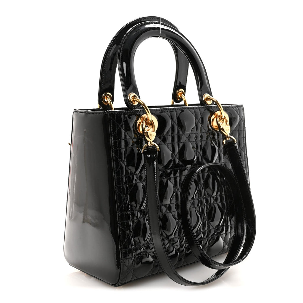 Christian Dior Patent Cannage Medium Lady Dior Black