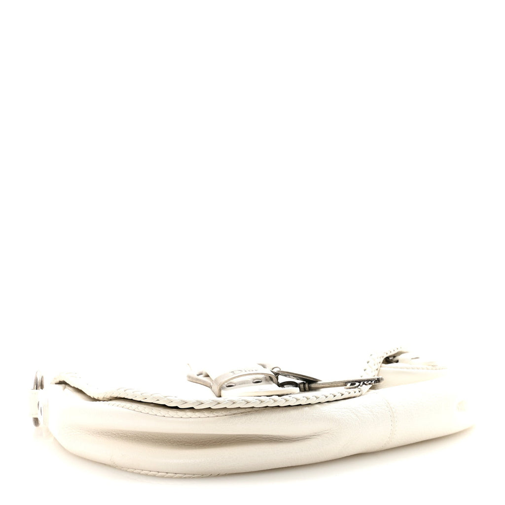 Christian Dior Calfskin Braided Gaucho Double Saddle Bag White