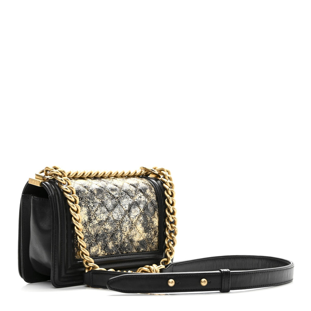 Chanel Metallic Crumpled Goatskin Small Boy Flap Black Gold