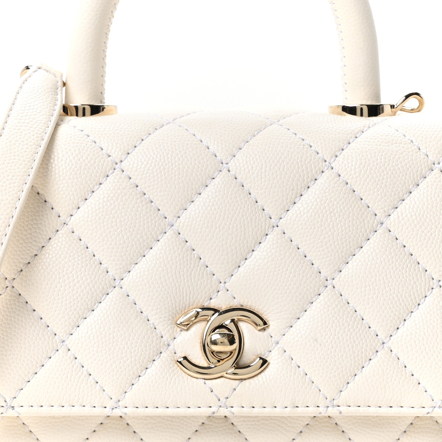 Chanel Caviar Quilted Extra Mini Coco Handle Flap White
