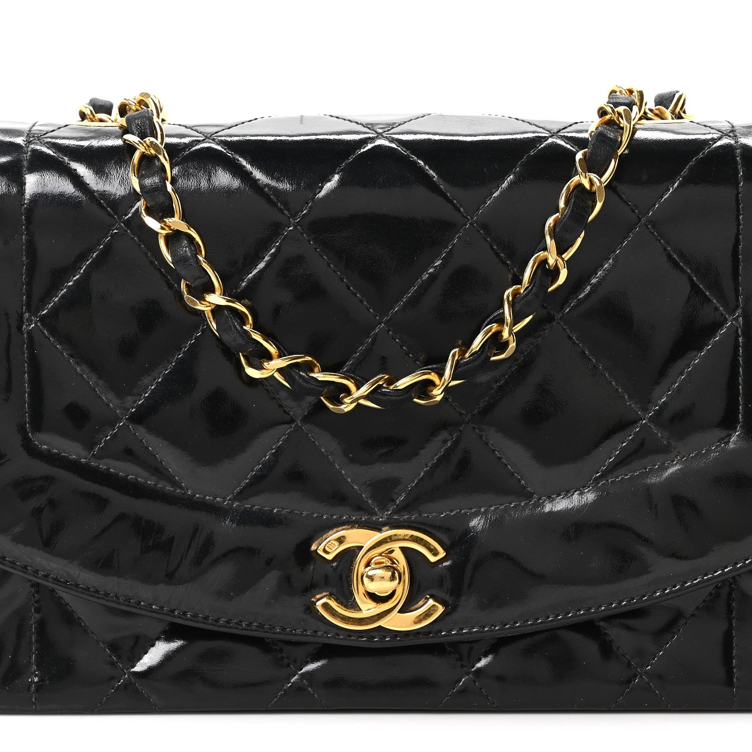 Chanel Patent Quilted Small Diana Flap Black