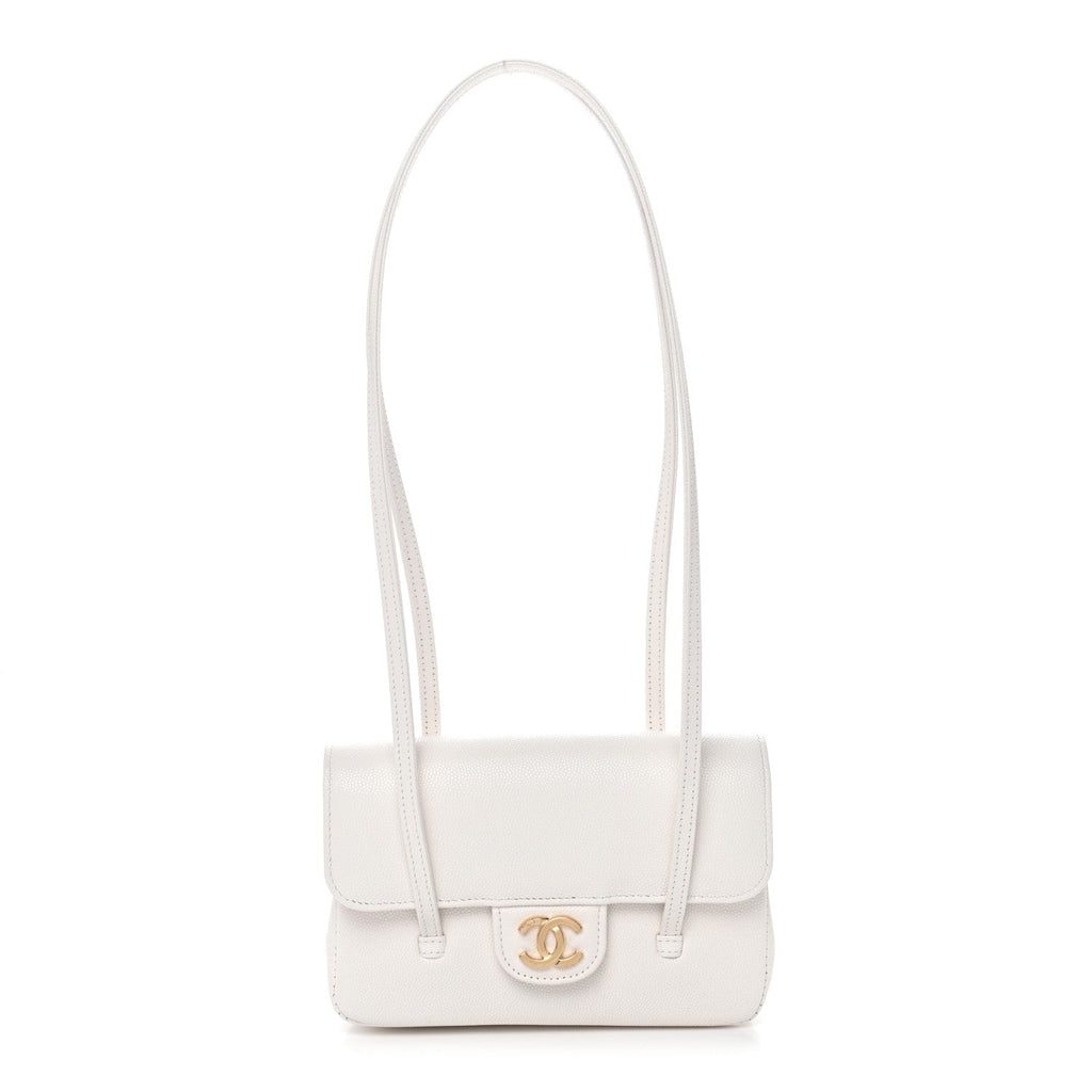 Chanel Shiny Caviar Mini Preppy Coco Shoulder Bag White
