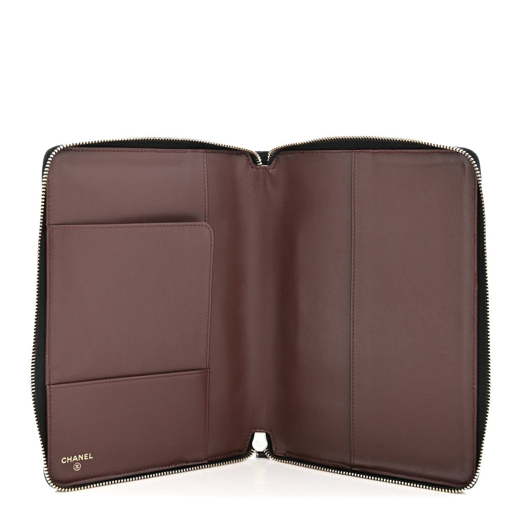 Caviar Quilted Zip Around Notebook Agenda Cover Black