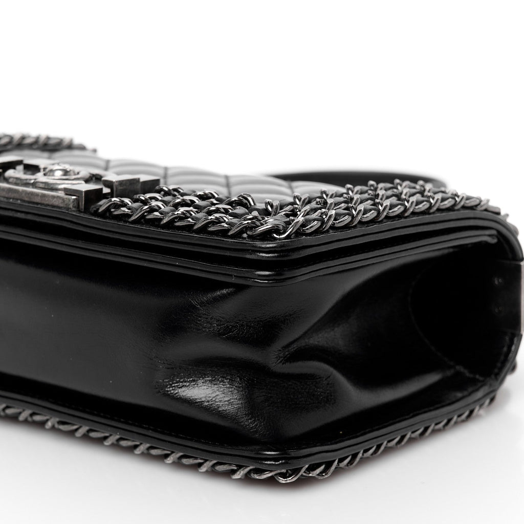 Chanel Glazed Calfskin Quilted Small Boy Chained Flap Black