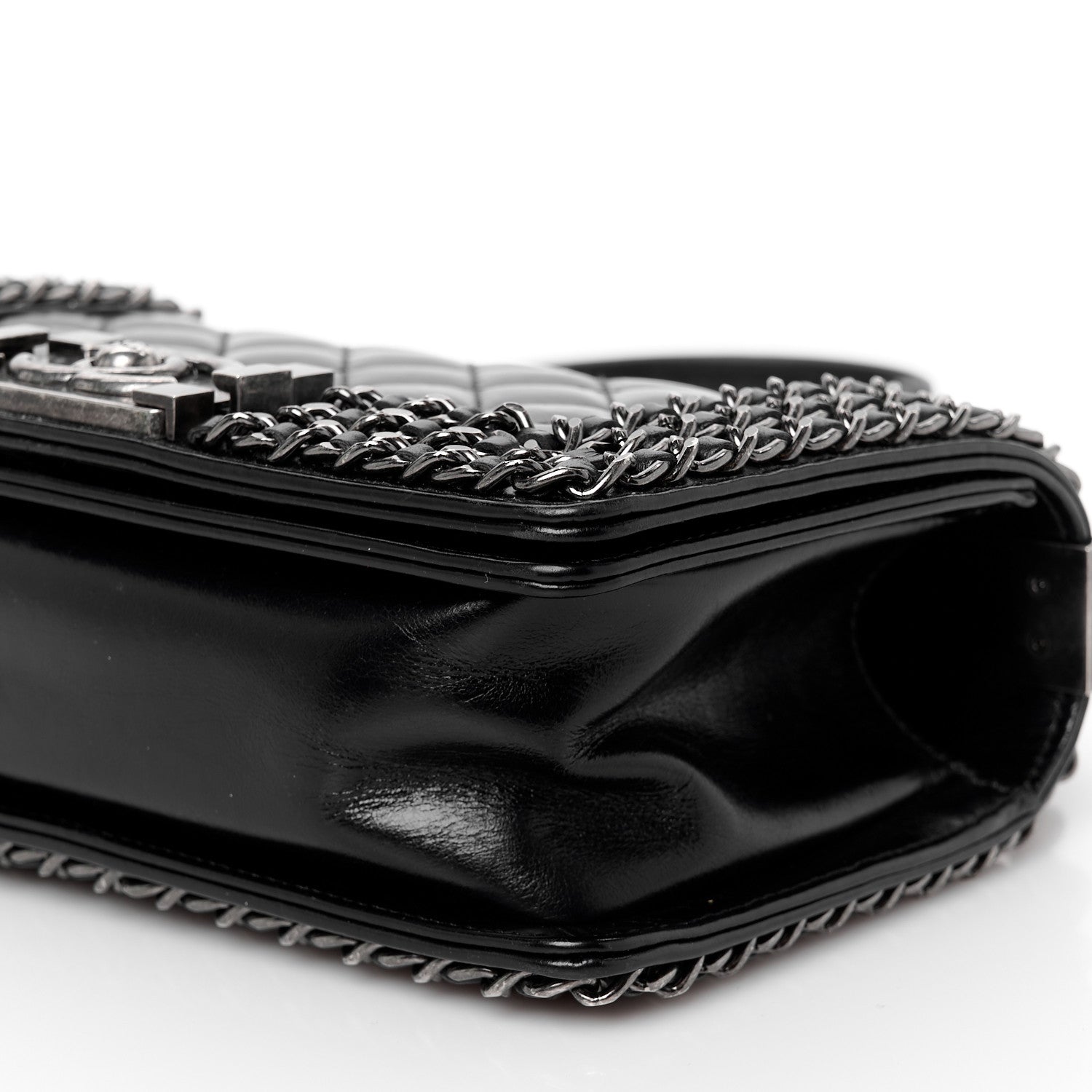 Chanel Glazed Calfskin Quilted Small Boy Chained Flap Black