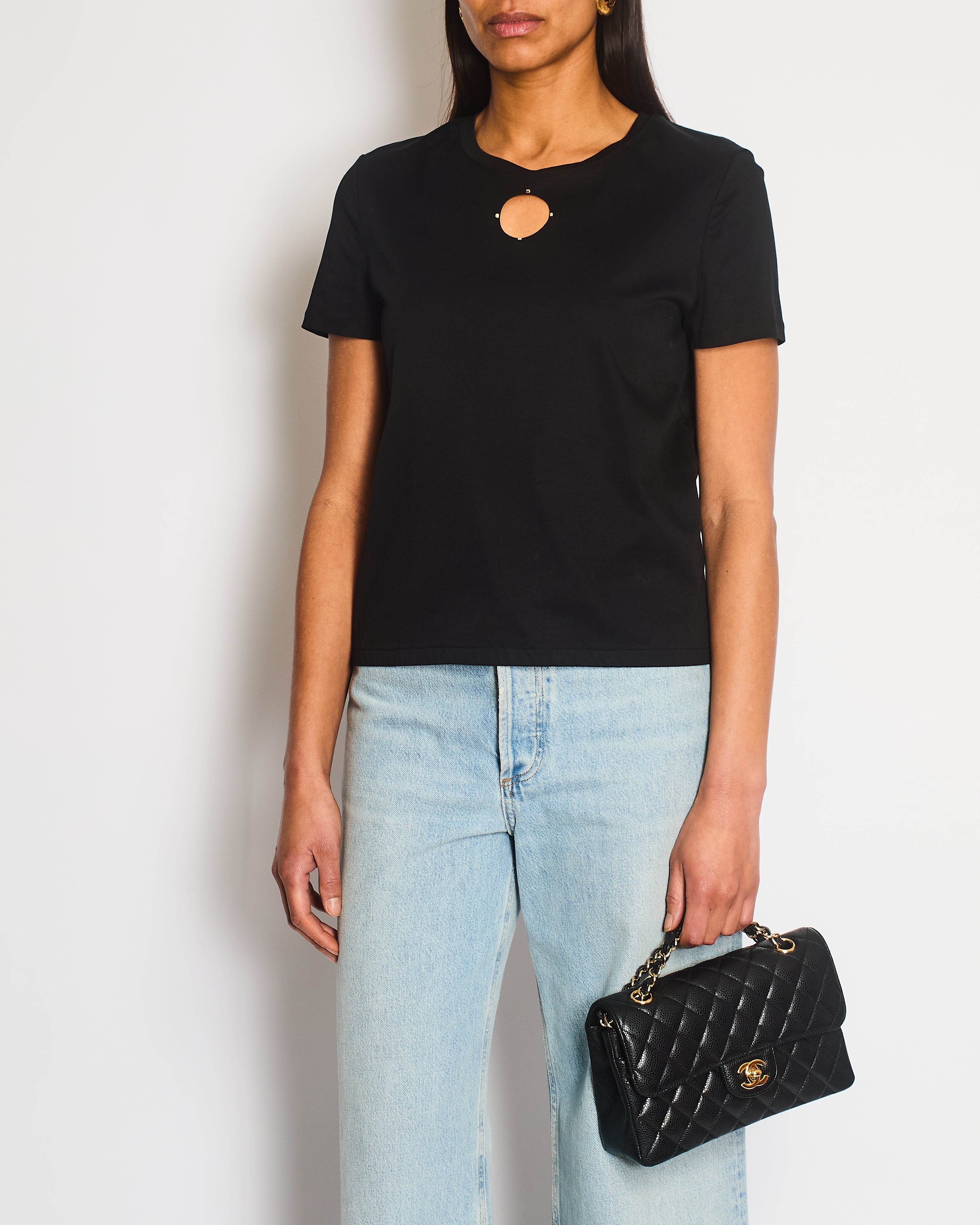 Chanel 20S Black T-Shirt with Cut-Out Front Detailing Size FR 34/36 (UK 6/8) RRP £1,450