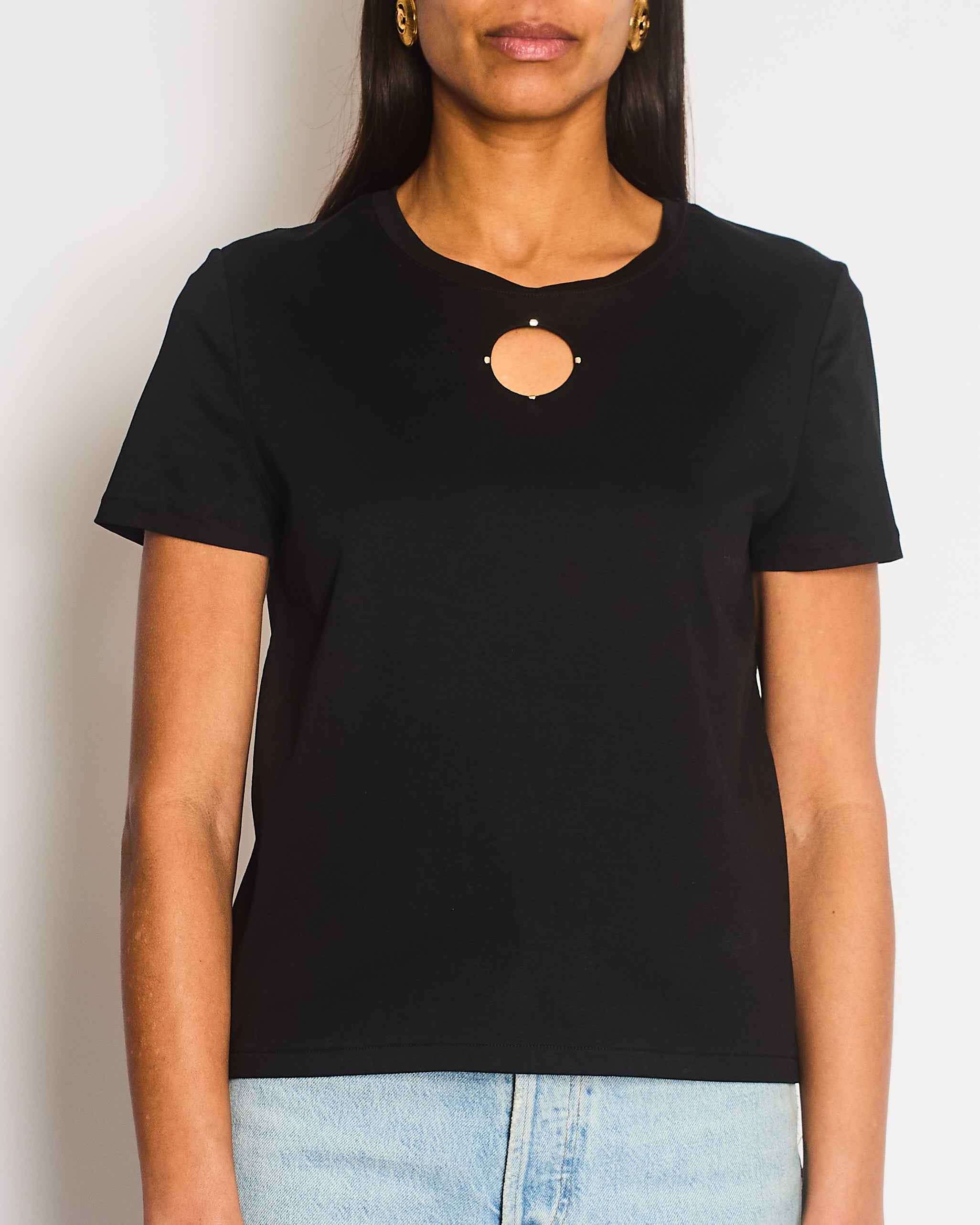 Chanel 20S Black T-Shirt with Cut-Out Front Detailing Size FR 34/36 (UK 6/8) RRP £1,450