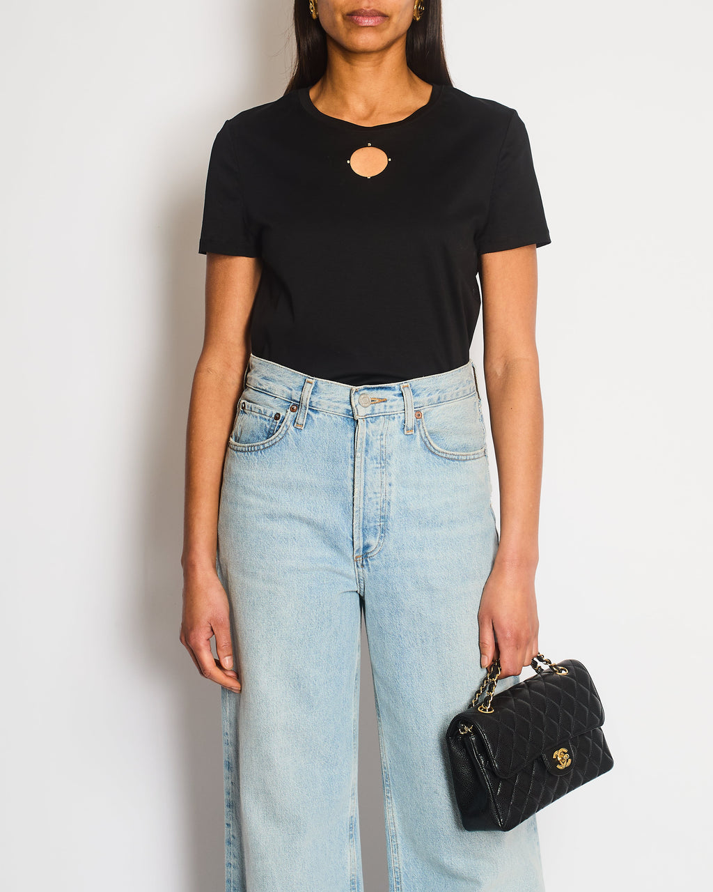 Chanel 20S Black T-Shirt with Cut-Out Front Detailing Size FR 34/36 (UK 6/8) RRP £1,450