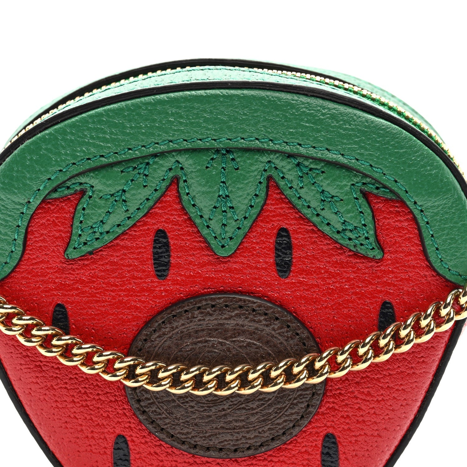 Gucci Textured Dollar Calfskin Retro Interlocking G Fruttini Strawberry Mini Crossbody Lobster Red Black New Acero