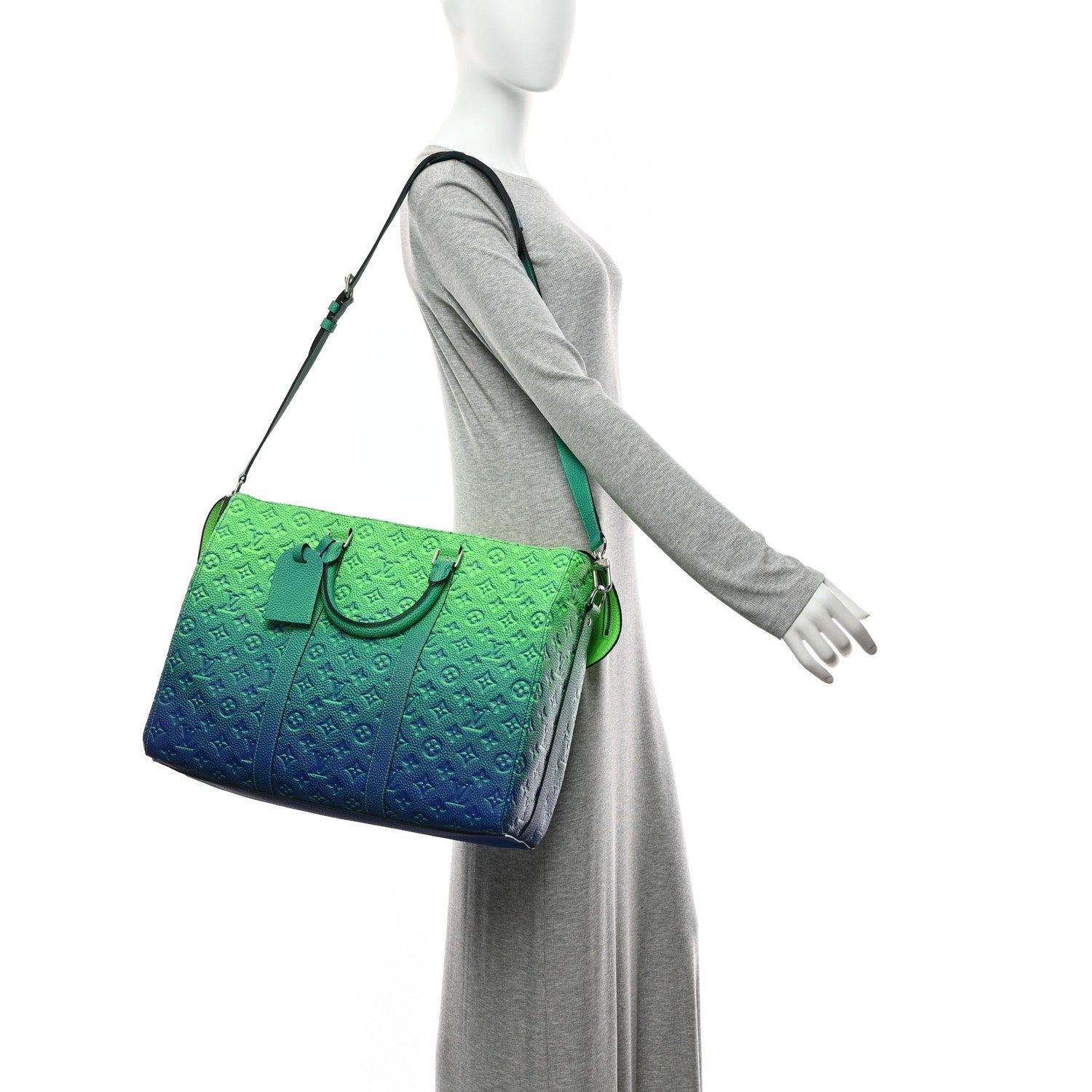 Louis Vuitton Taurillon Illusion Keepall Tote Bleu Vert