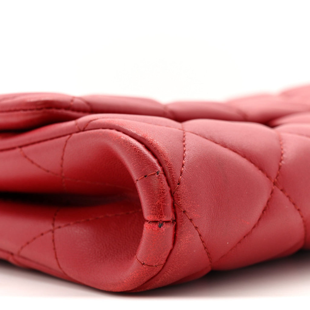 Chanel Lambskin Quilted Clutch With Chain Flap Red