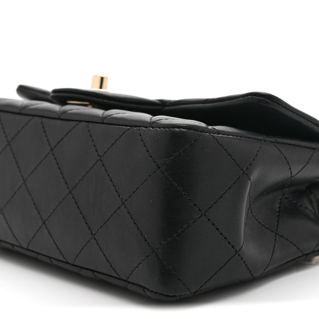 Chanel Lambskin Quilted Mini Coco Charms Rectangular Flap Black
