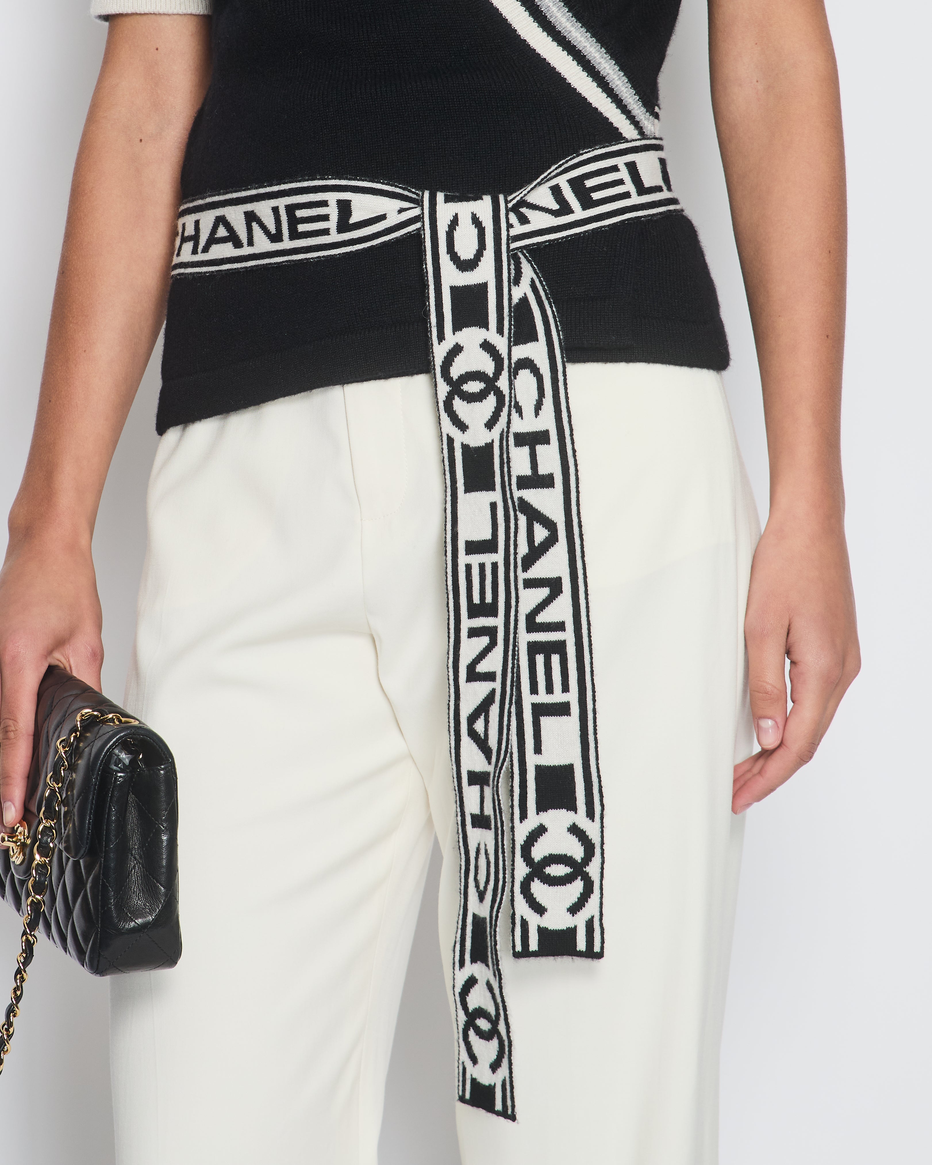 Chanel 2020 Black V-Neck Short Sleeve Wrap Cardigan with Logo Detail Size FR 38 (UK 10)