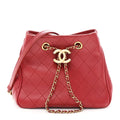 Chanel Calfskin Stitched Small Egyptian Amulet Drawstring Bag Red