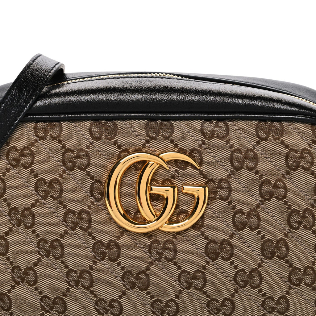 Gucci Monogram Matelasse Diagonal Small GG Marmont Chain Shoulder Bag Beige Black