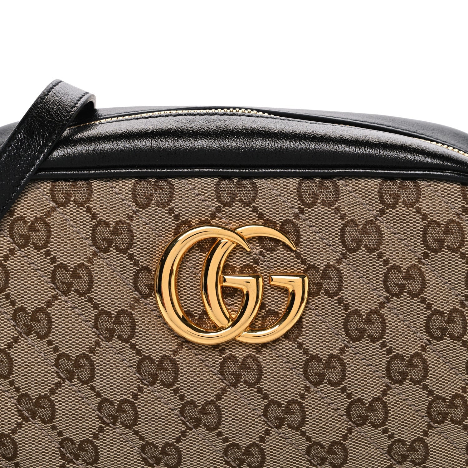Gucci Monogram Matelasse Diagonal Small GG Marmont Chain Shoulder Bag Beige Black