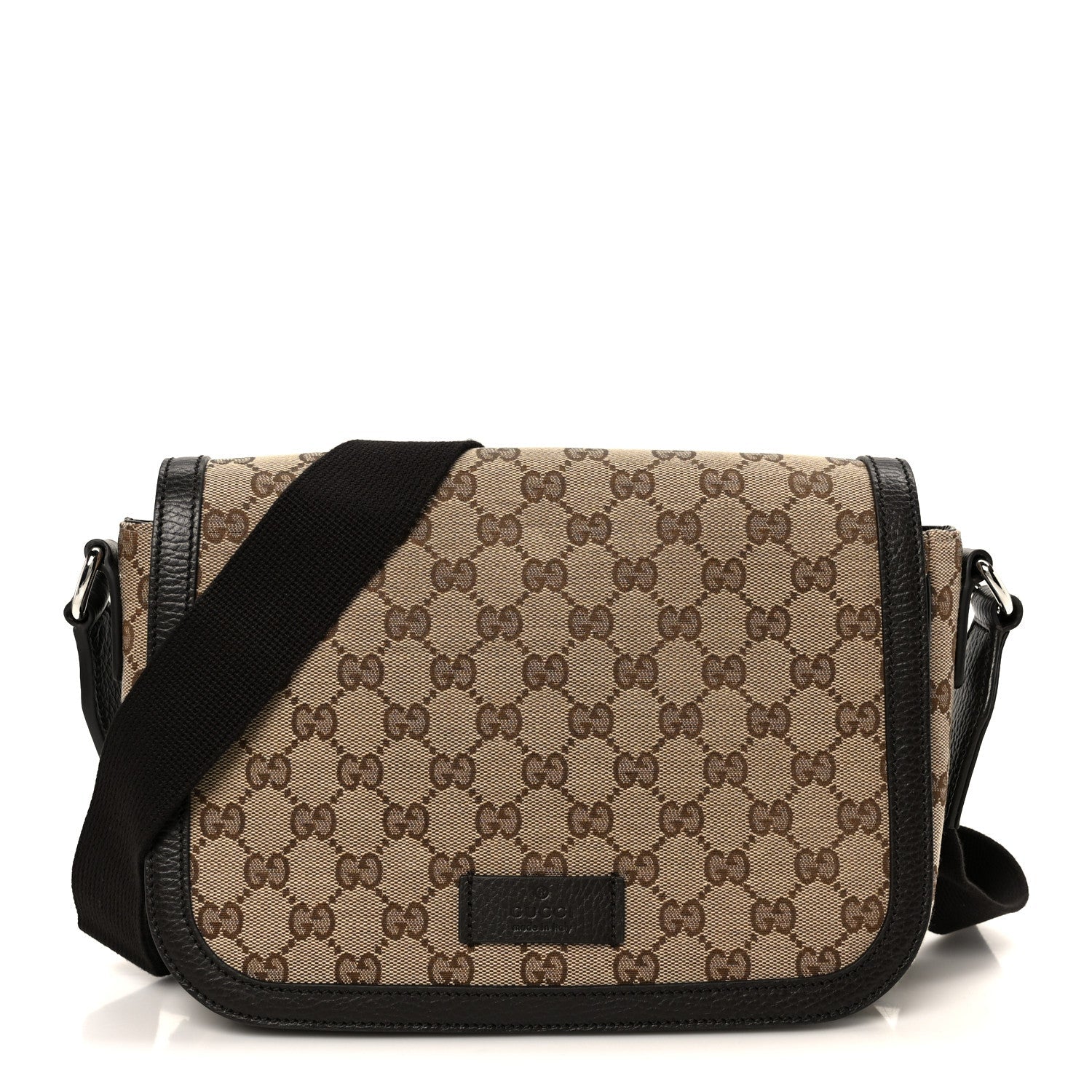 Gucci Monogram Flap Messenger Bag Beige Dark Brown