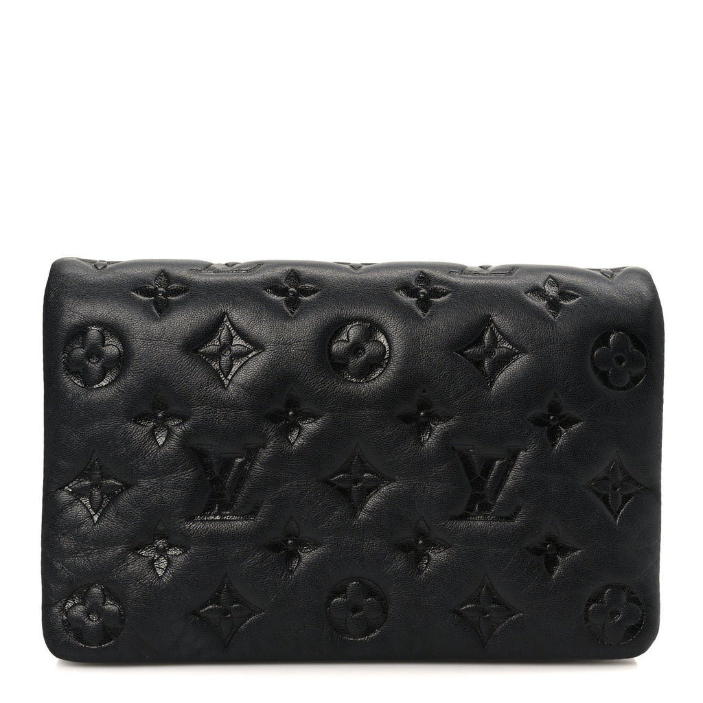 Louis Vuitton Lambskin Embossed Monogram Pochette Coussin Black