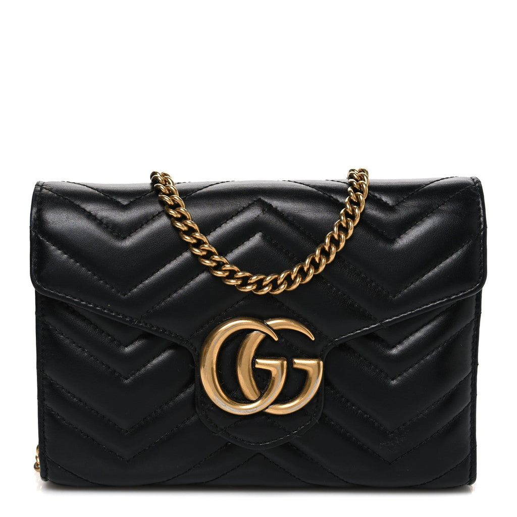 Gucci Calfskin Matelasse GG Marmont Chain Wallet Black